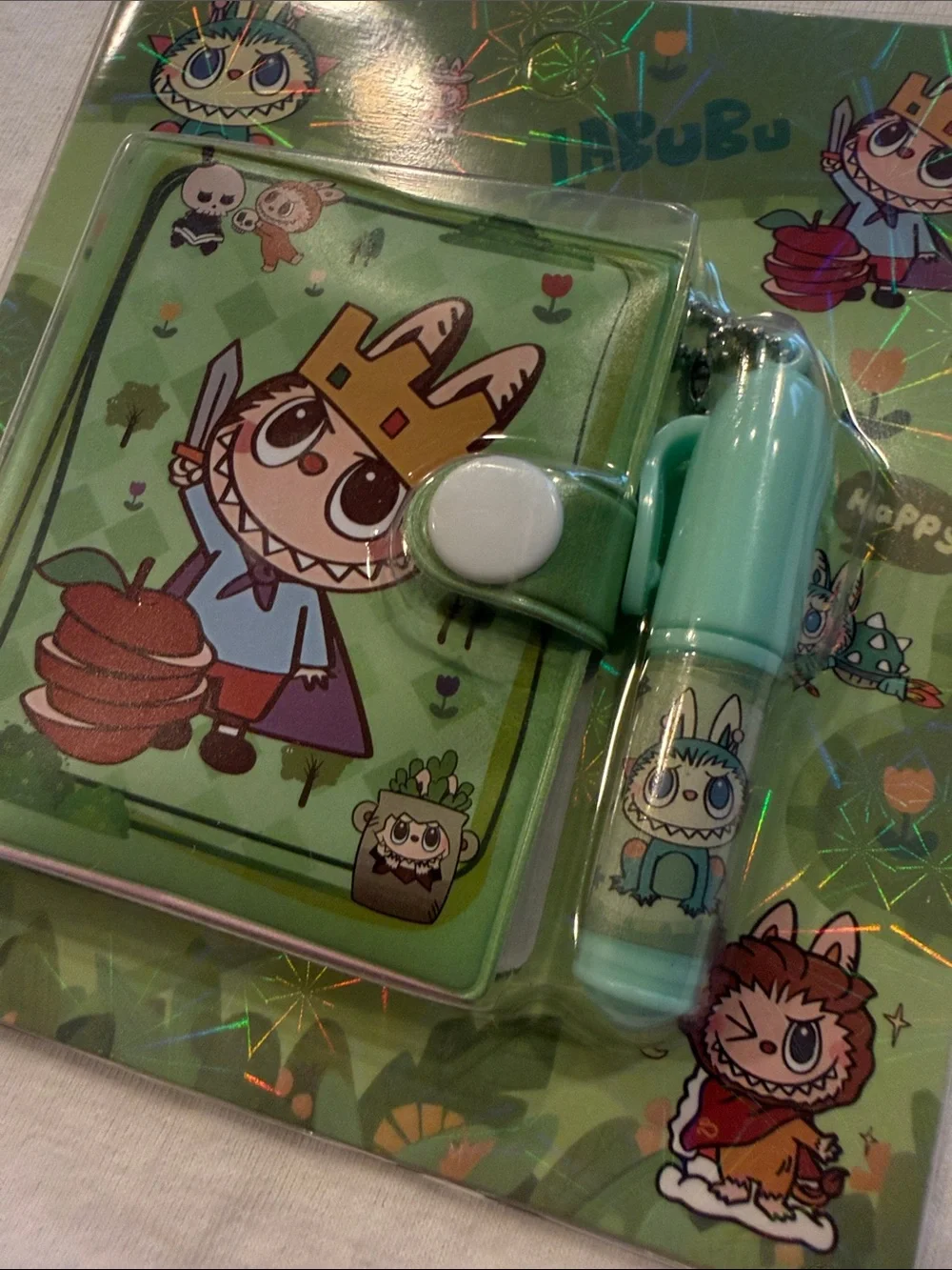 Labubu Green Mini Paper Notebook Mini Pen Set New - Picture 3 of 3
